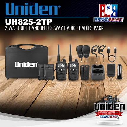 Uniden UH825-2TP 2 Watt UHF Handheld 2-Way Radio Tradies Pack