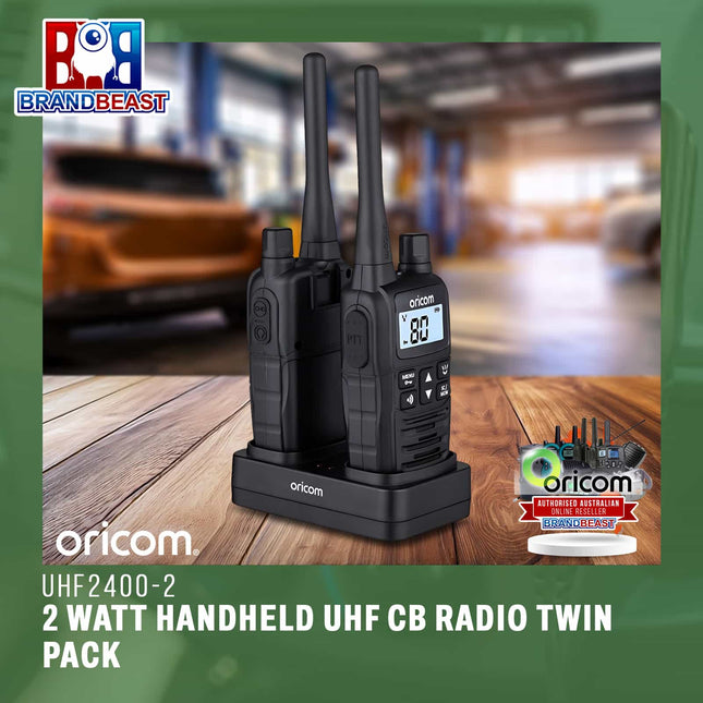 Oricom UHF2400-2 2 Watt Handheld UHF CB Radio Twin Pack