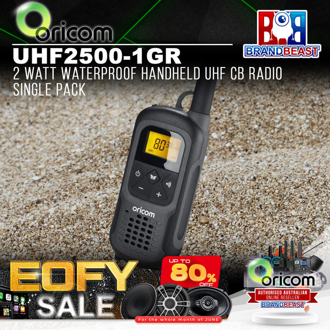 Oricom UHF2500-1GR 2 Watt Waterproof Handheld UHF CB Radio Single Pack
