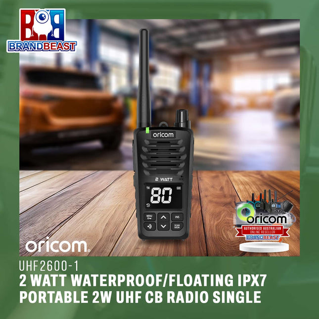 Oricom UHF2600-1 2 Watt Waterproof/Floating IPX7 Portable 2W UHF CB Radio Single