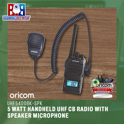 Oricom UHF5400BK-SPK 5 Watt Handheld UHF CB Radio with Speaker Microphone