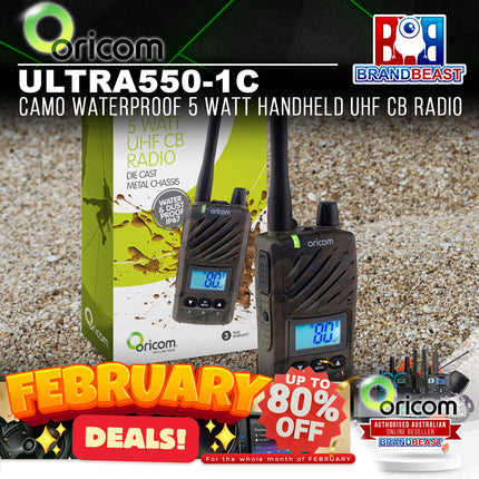 Oricom ULTRA550-1C CAMO Waterproof 5 Watt Handheld UHF CB Radio