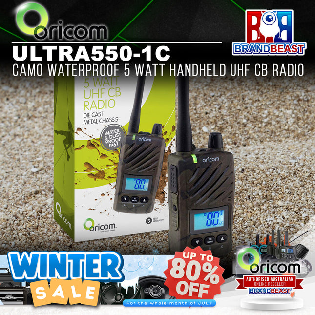 Oricom ULTRA550-1C CAMO Waterproof 5 Watt Handheld UHF CB Radio