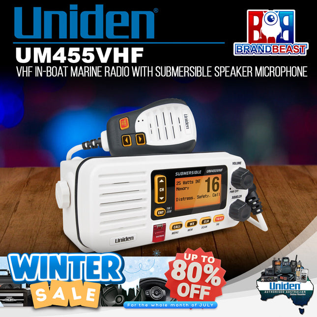 Uniden UM455VHF VHF In-Boat Marine Radio with Submersible Speaker Microphone