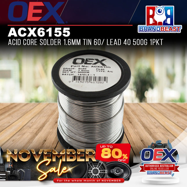 OEX ACX6155 Acid Core Solder 1.6mm Tin 60/ Lead 40 500g 1Pkt