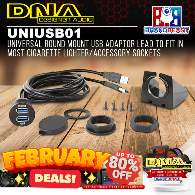 DNA UNIUSB01 Universal Round Mount USB Adaptor Lead To Fit In Most Cigarette Lighter / Accessory Sockets