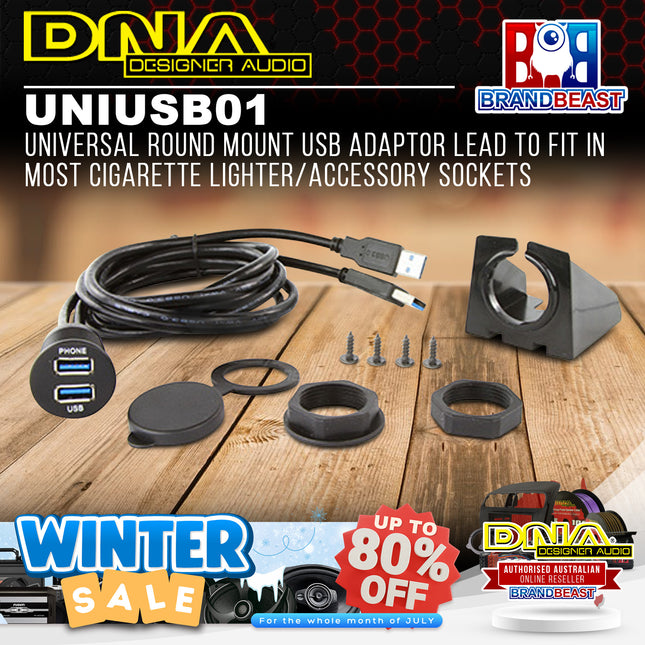 DNA UNIUSB01 Universal Round Mount USB Adaptor Lead To Fit In Most Cigarette Lighter / Accessory Sockets