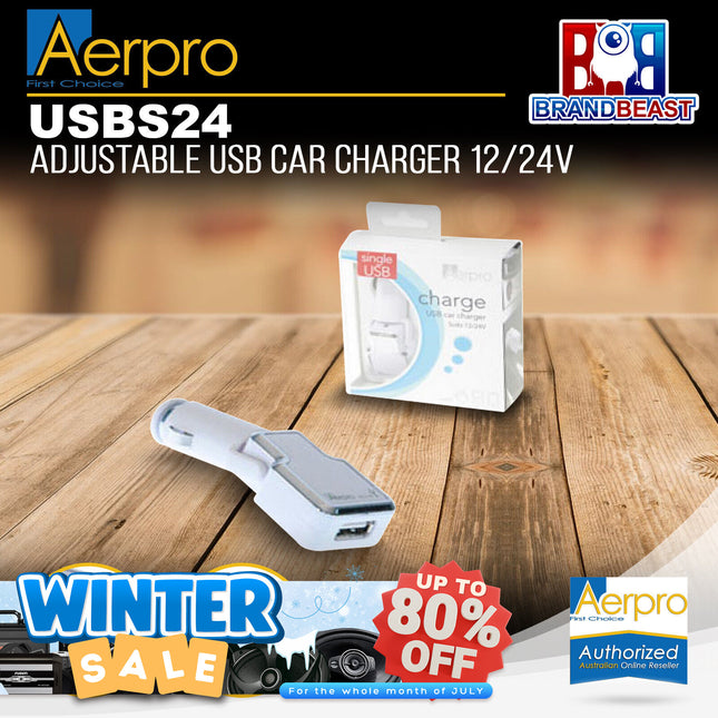 Aerpro USBS24 12/24V Adjustable Single In-Car USB Charger