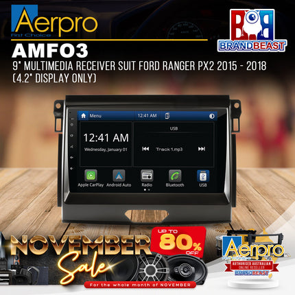 Aerpro AMFO3 9" Multimedia Receiver Suit Ford Ranger PX2 2015 - 2018