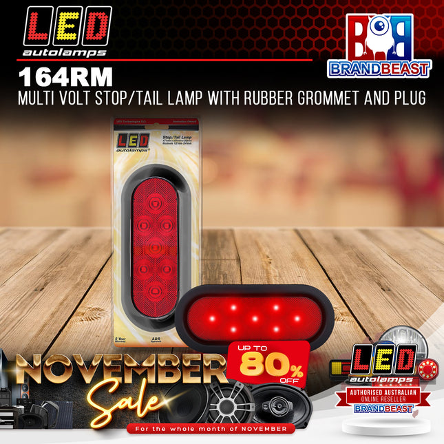 LED Autolamps 164RM Multi Volt Stop/Tail Lamp With Rubber Grommet And Plug