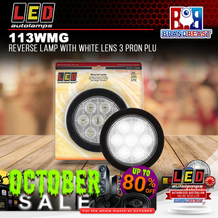 LED Autolamps 113WMG Reverse Lamp With White Lens 3 Pron Plug