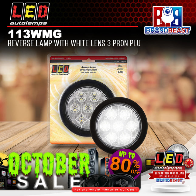 LED Autolamps 113WMG Reverse Lamp With White Lens 3 Pron Plug