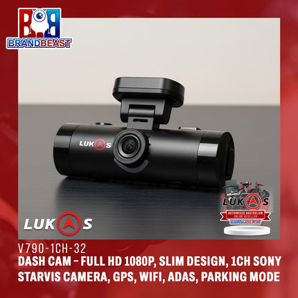LUKAS V790-1CH-32 Dash Cam – Full HD 1080P, Slim Design, 1CH Sony Starvis Camera, GPS, WiFi, ADAS, Parking Mode
