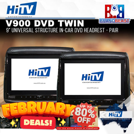 HiTV V900 DVD 9" Universal Structure In-Car DVD Headrest - Twin Pack