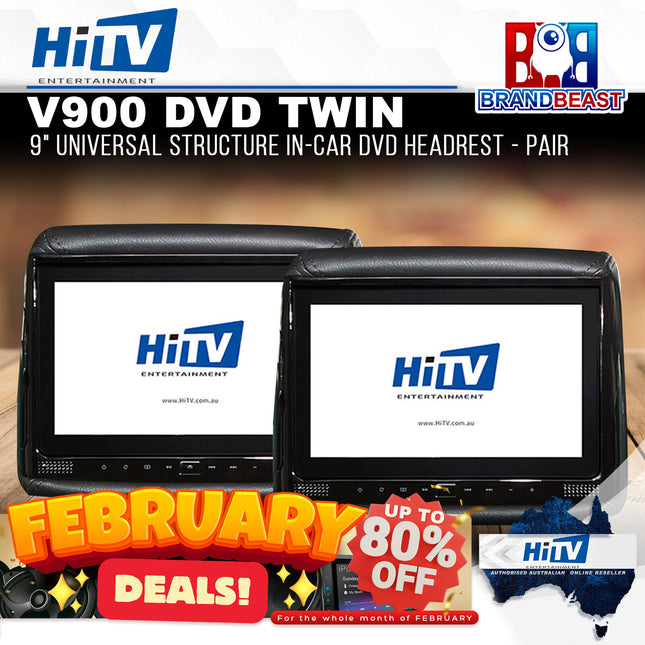 HiTV V900 DVD 9" Universal Structure In-Car DVD Headrest - Twin Pack