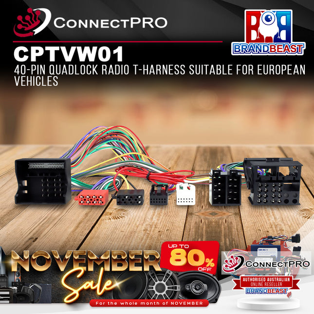 ConnectPRO CPTVW01 40-Pin Quadlock Radio T-Harness for European Vehicles
