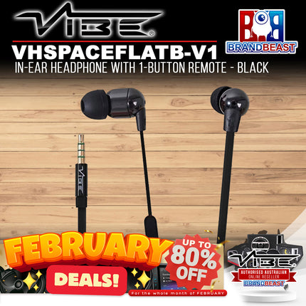 Vibe VHSPACEFLATB-V1 In-Ear Headphone With 1-Button Remote - Black