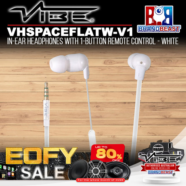 Vibe VHSPACEFLATW-V1 In-Ear Headphones With 1-Button Remote Control - White