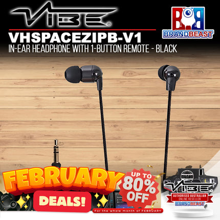 Vibe VHSPACEZIPB-V1 Zip Up In-Ear Headphone With 1-Button Remote - Black