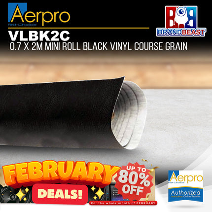 Aerpro VLBK2C .7 X 2m Mini Roll Black Vinyl Coarse Grain