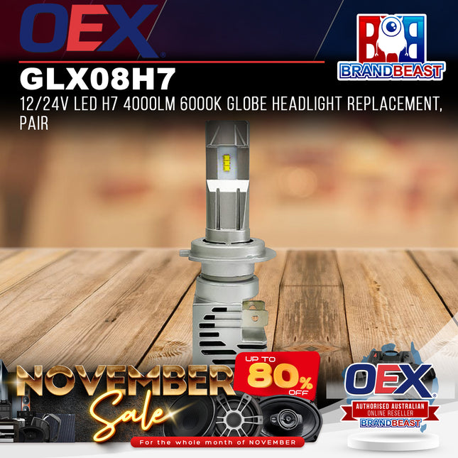 OEX GLX08H7 12/24V LED H7 4000lm 6000k Globe Headlight Pair