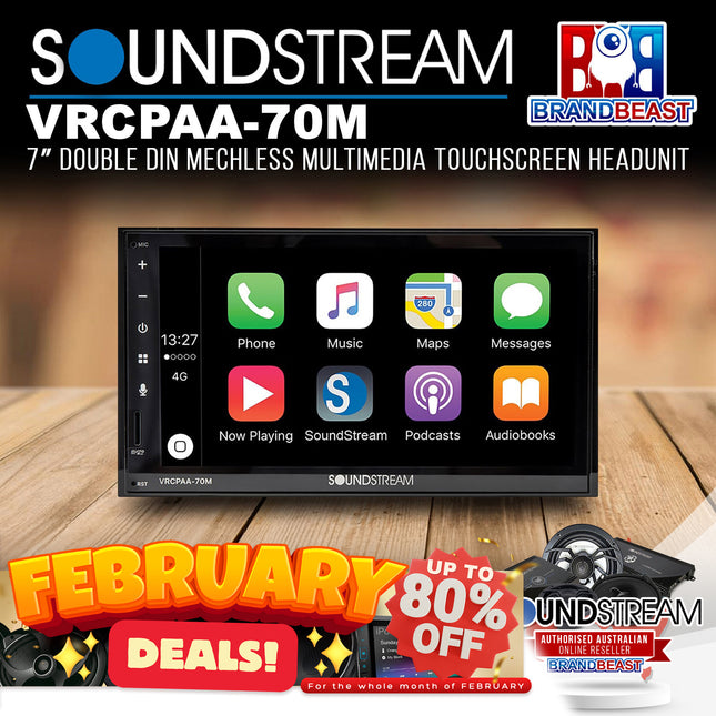 Soundstream VRCPAA-70M 7‚Ä≥ Double DIN Mechless Multimedia Touchscreen Headunit