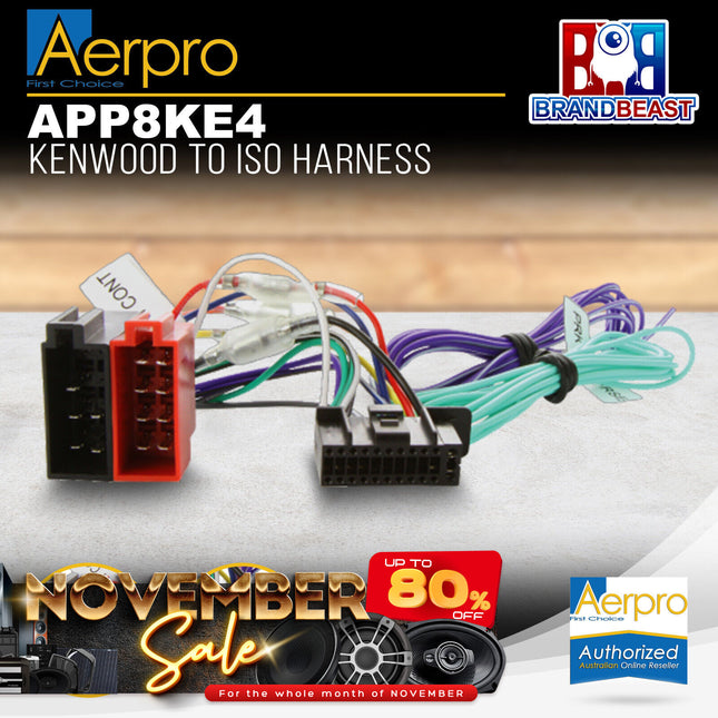 Aerpro APP8KE4 APP8 Secondary ISO Harness to Suit Kenwood AV Headunits
