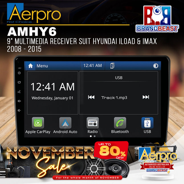 Aerpro AMHY6 9" Multimedia Receiver Suit Hyundai iLoad & iMax 2008 - 2015