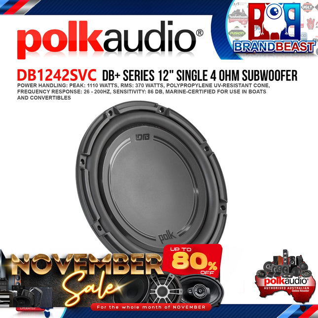 Polk Audio DB1242SVC DB+ Series 12" 1110W 4-Ohm Single Voice Coil Subwoofer with Marine Certification