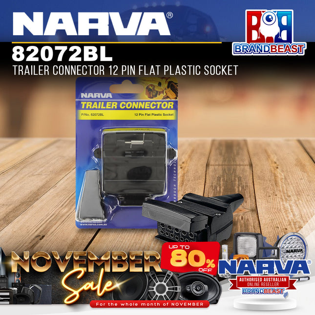 Narva 82072BL Trailer Connector 12 Pin Flat Plastic Socket