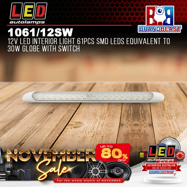 LED Autolamps 1061/12SW 12V LED Interior Light 61PCS SMD LEDs 30W Globe Switch