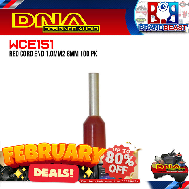 DNA WCE151 1.0mm2 Red Cord End Crimp - 100 Pieces