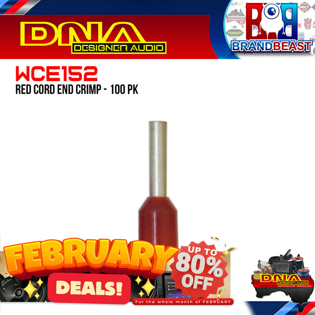 DNA WCE152 1.4mm2 Red Cord End Crimp - 100 Pieces