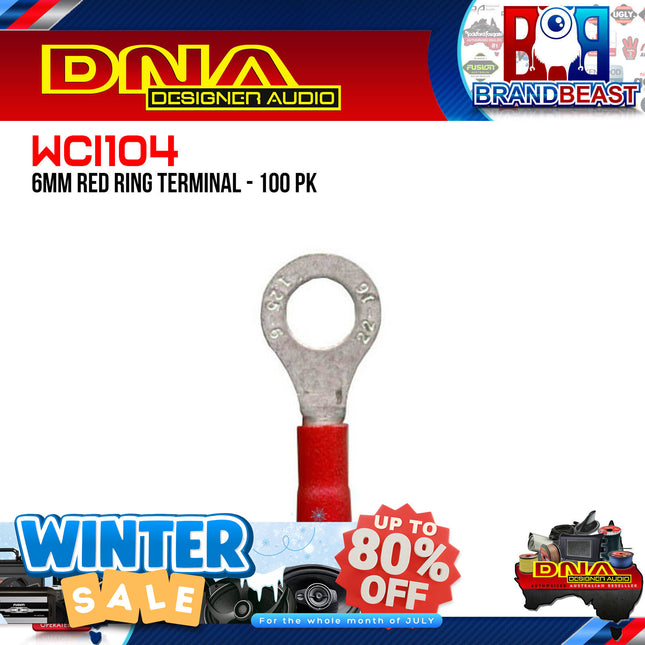 DNA WCI104 6.4mm Red Ring Crimp Terminals - 100 Pieces