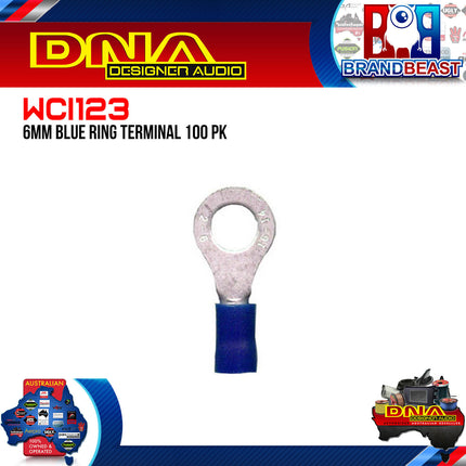 DNA WCI123 6.5mm Blue Ring Crimp Terminals - 100 Pieces