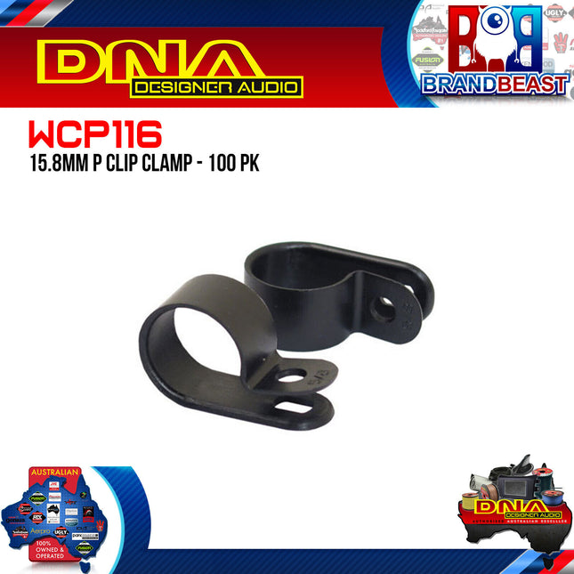 DNA WCP116 15.8mm Black Nylon P Clip Cable Clamps - 100 Pieces