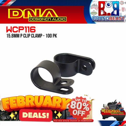 DNA WCP116 15.8mm Black Nylon P Clip Cable Clamps - 100 Pieces