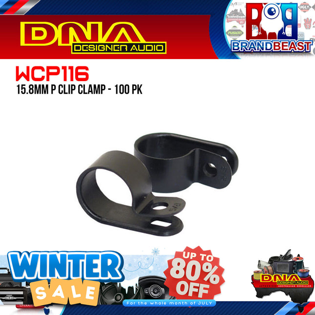 DNA WCP116 15.8mm Black Nylon P Clip Cable Clamps - 100 Pieces