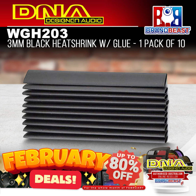 DNA WGH203 3mm Black Heatshrink With Glue - 1 Pack Of 10