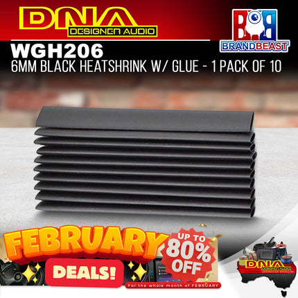 DNA WGH206 6mm Black Heatshrink With Glue - 1 Pack Of 10