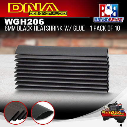 DNA WGH206 6mm Black Heatshrink With Glue - 1 Pack Of 10