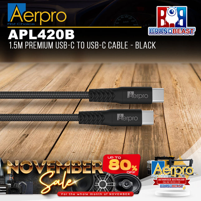 Aerpro APL420B 1.5M Premium USB-C To USB-C Cable - Black