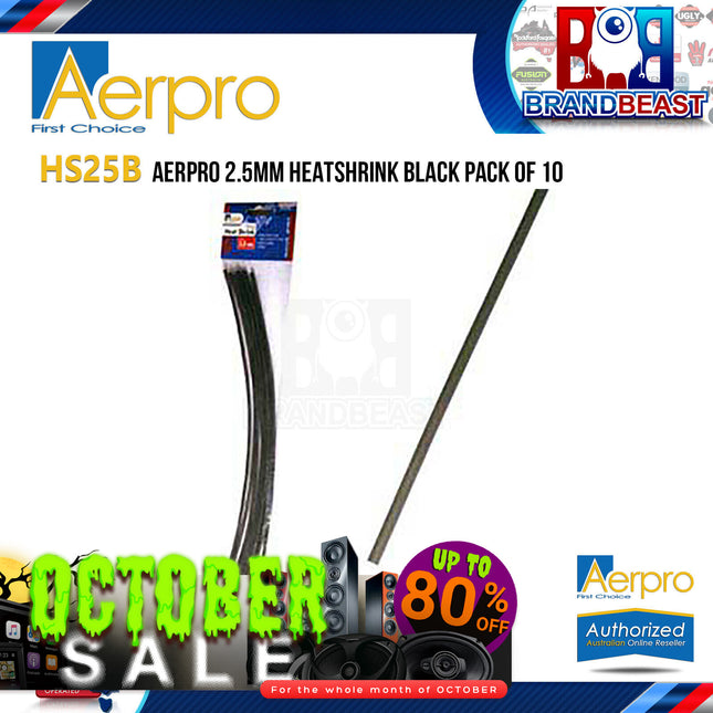 Aerpro HS25B 2.5mm Heatshrink Black Pack of 10pcs x 30cm