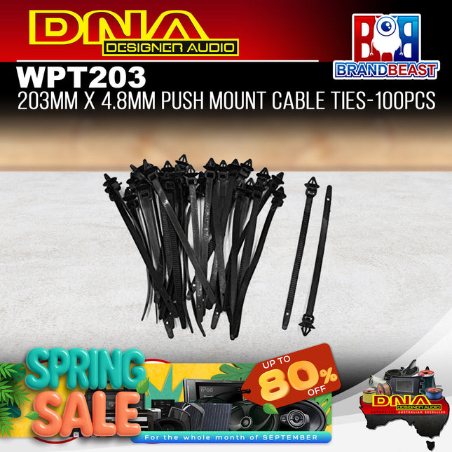DNA WPT203 203mm x 4.8mm Push Mount Cable Ties - 100 Pieces