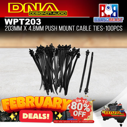 DNA WPT203 203mm x 4.8mm Push Mount Cable Ties - 100 Pieces