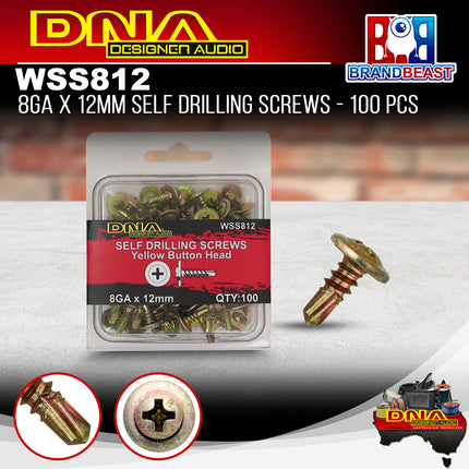 DNA WSS812 12mm 8 Gauge Self Drilling Screws - 100 Pieces