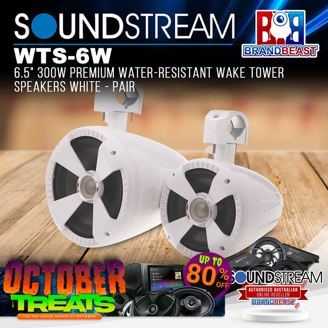 Soundstream WTS-6W 6.5" 300W Premium Marine Wake Tower White Speakers - Pair