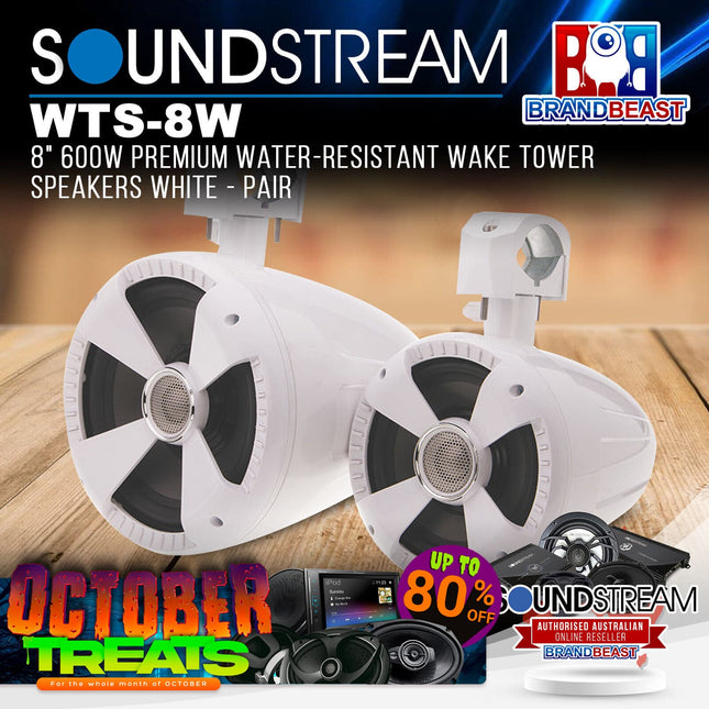 Soundstream WTS-8W 8" 600W Premium Marine Wake Tower White Speakers - Pair