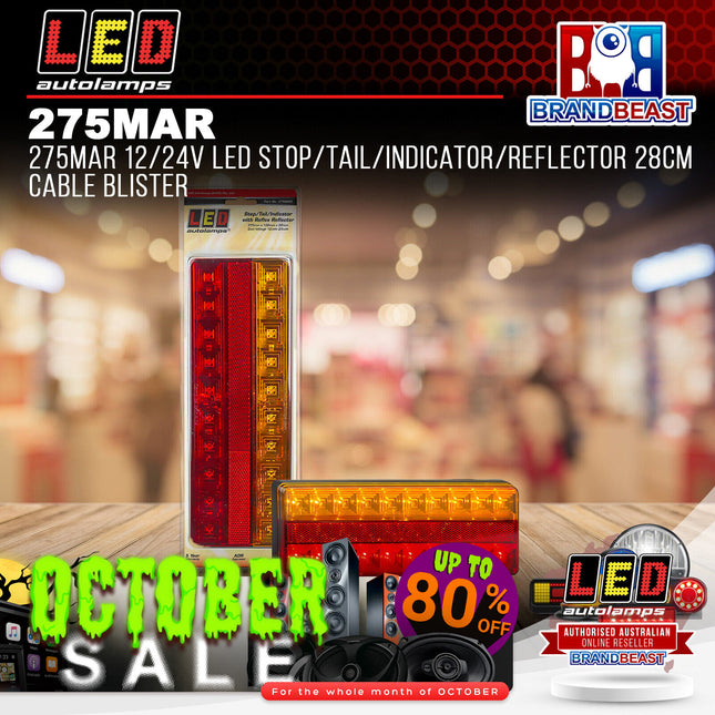 LED Autolamps 275MAR 12/24V LED Stop/Tail/Indicator/Reflector 28cm Cable Blister