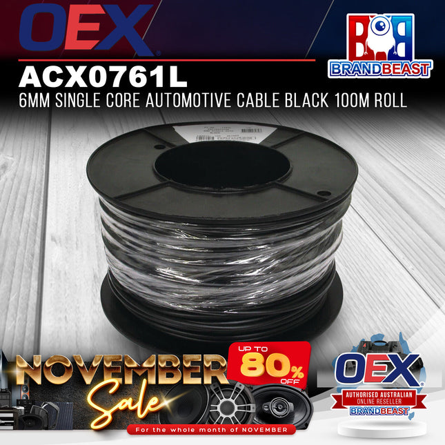 OEX ACX0761L 6mm Single Core Automotive Cable Black 100m Roll